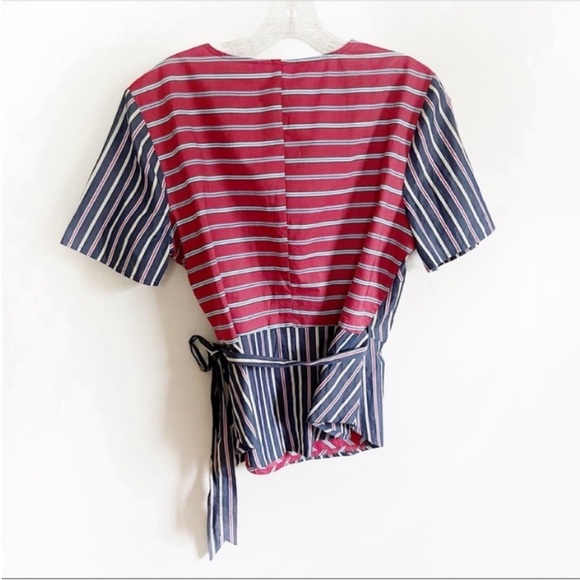 BCBGeneration shirt blue red mixed stripe surplice wrap - Picture 9 of 9